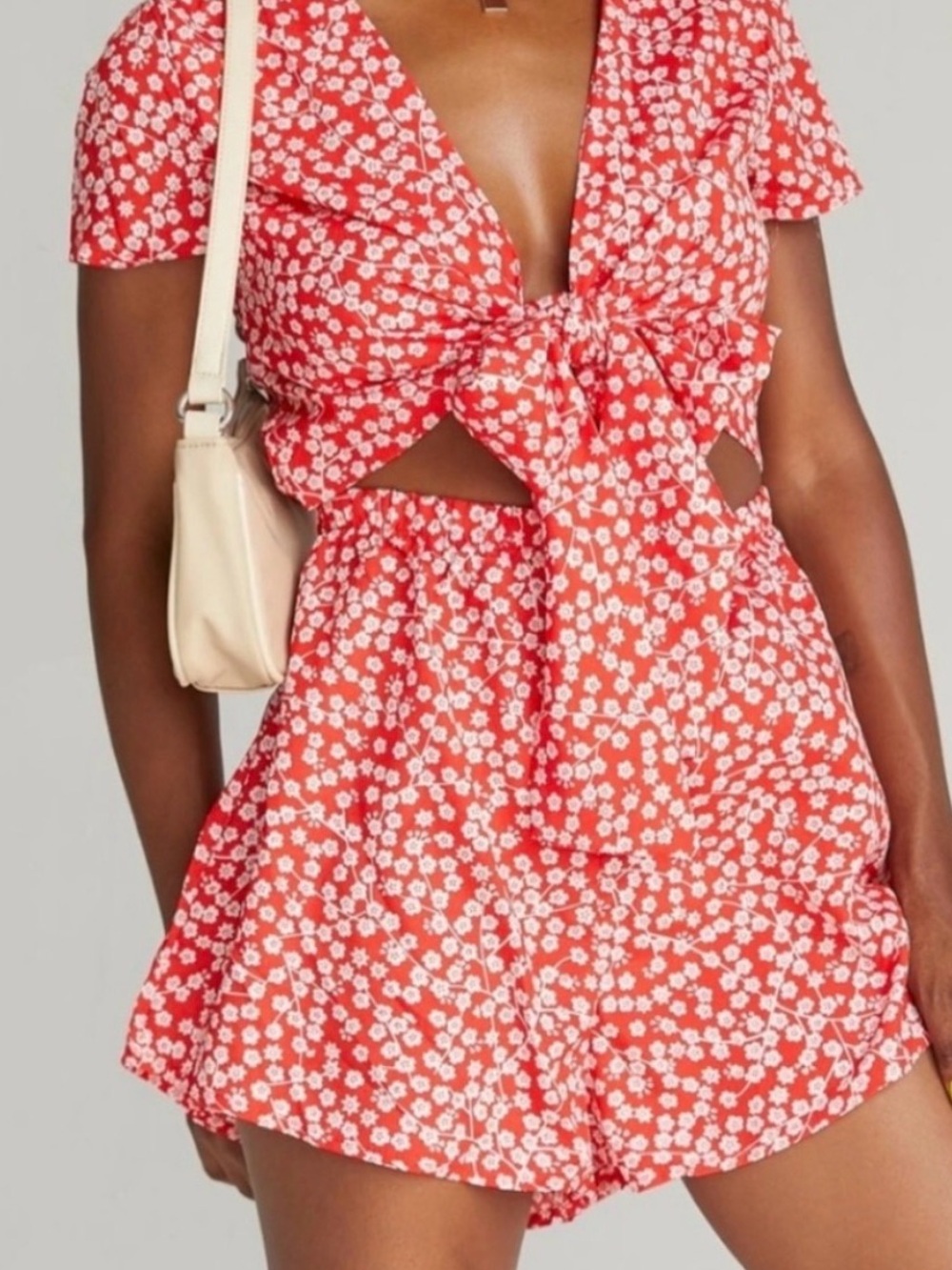Princess Polly Red Floral Tie-Front Romper